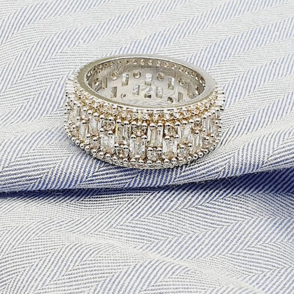 Fashion Rectangle Round Gems Zircon Luxury Eternity Ring for Women, EVGG1386 - Picture 4 of 15